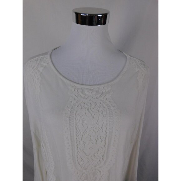 Chico's Shirt Womens 1 Medium White Lace Front Boho Tunic 3/4 Bell Sleeve Knit - Picture 2 of 12